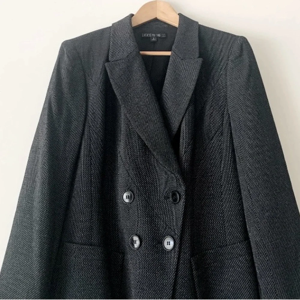 Lafayette 148 Gray Textured Double-Breasted Blazer Jacket Women Sz 8 Academia